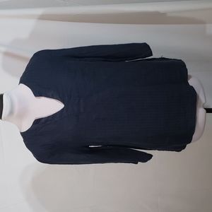 NWT Hot Cotton Navy Linen Pullover 3/4 Sleeve Split Neck Top Size Small